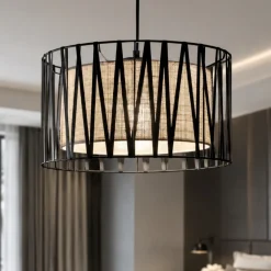 Lampadario Camera Da Letto-Selezionato da Mazzolaluce Lampadario tessuto nero design moderno cilindro per camera da letto