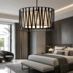 Lampadario Camera Da Letto-Selezionato da Mazzolaluce Lampadario tessuto nero design moderno cilindro per camera da letto