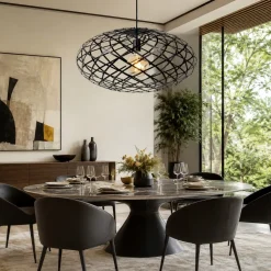 Lampadari Moderni-Selezionato da Mazzolaluce Lampadario tondo intreccio metallo nero per soggiorno