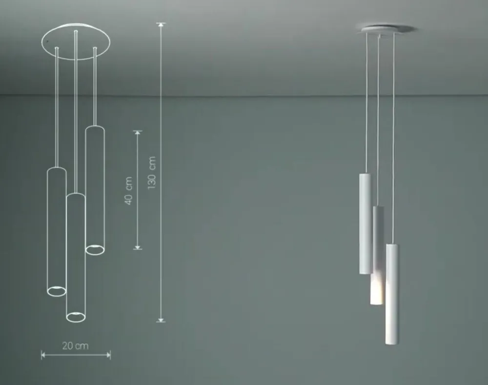 Lampadari Moderni-Selezionato da Mazzolaluce Lampadario tre luci cilindri bianchi grappolo a cascata