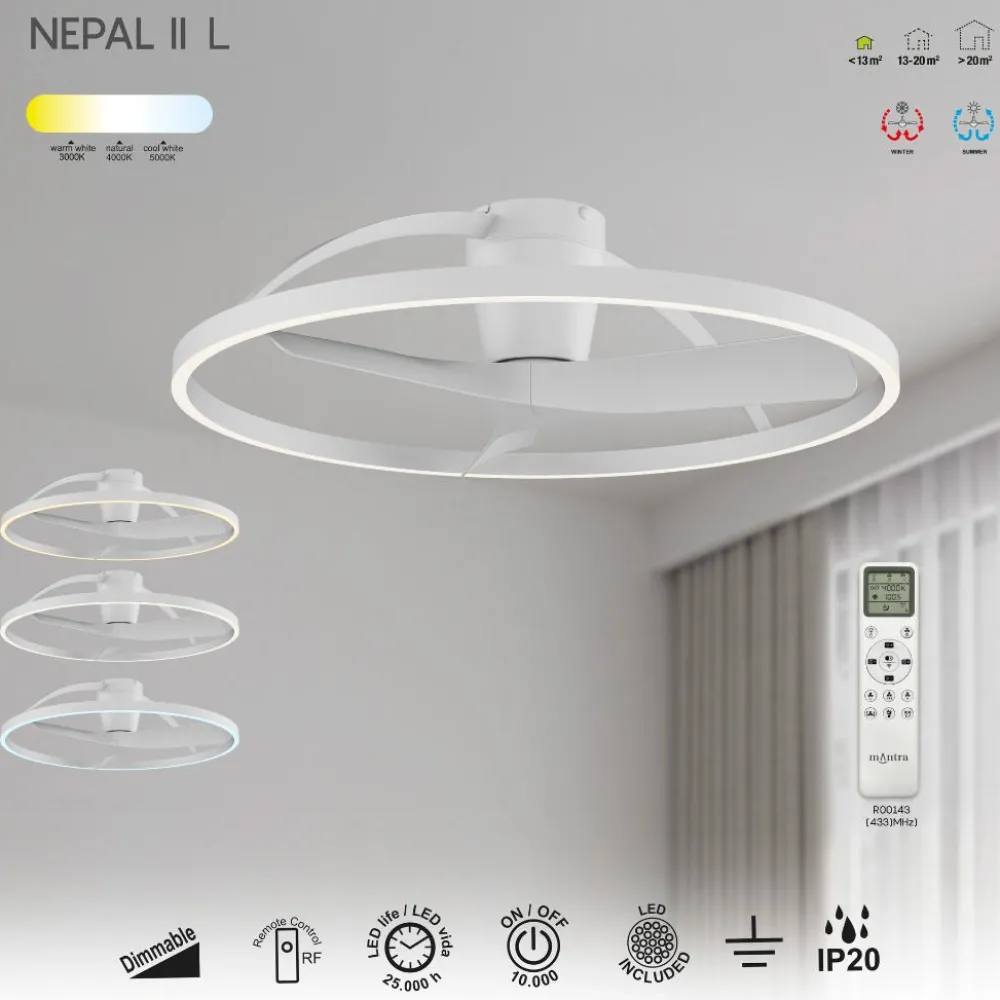 Ventilatori Da Soffitto-Selezionato da Mazzolaluce Lampadario ventilatore design bianco luce led cct con telecomando