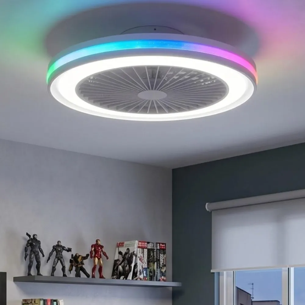 Ventilatori Da Soffitto-Selezionato da Mazzolaluce Lampadario ventilatore moderno bianco per cameretta led cct rgb 13mq