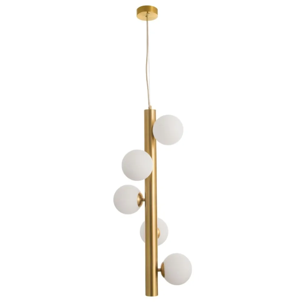 Lampadari Moderni-Selezionato da Mazzolaluce Lampadario verticale design oro sfere vetro bianco