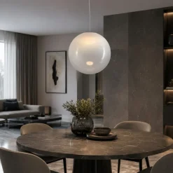 Lampade A Sospensione-Selezionato da Mazzolaluce Lampada sfera a sospensione 30 cm boccia di vetro sfumato bianco led 9w 3000k dimmerabile