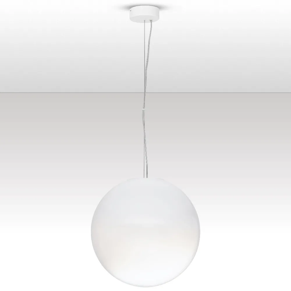 Lampade A Sospensione-Selezionato da Mazzolaluce Lampada sfera a sospensione 30 cm boccia di vetro sfumato bianco led 9w 3000k dimmerabile
