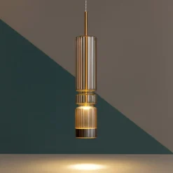 Lampade A Sospensione-Selezionato da Mazzolaluce Lampada sospensione oro led tubo vetro ambra