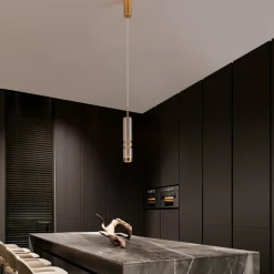 Lampade A Sospensione-Selezionato da Mazzolaluce Lampada sospensione oro led tubo vetro ambra