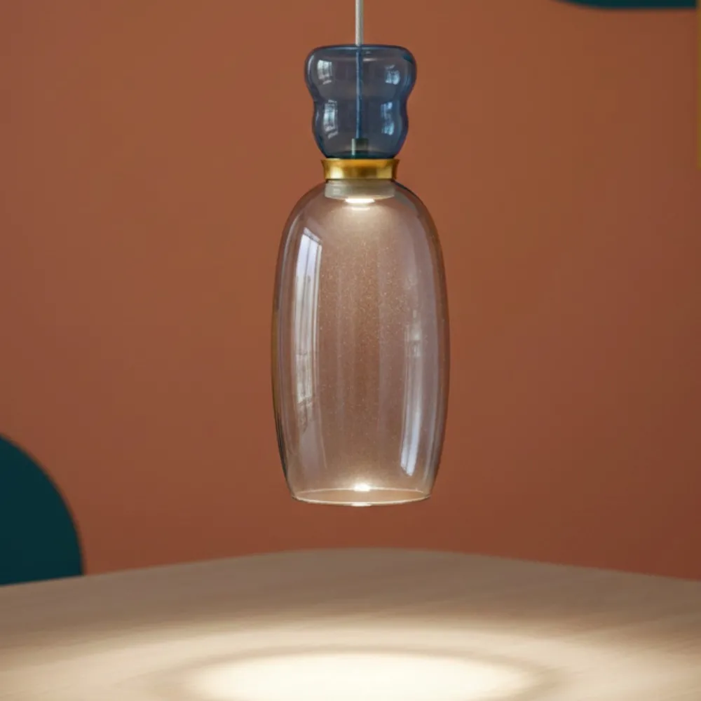 Lampade A Sospensione-Selezionato da Mazzolaluce Lampada sospensione vetro azzurro per tavolino soggiorno