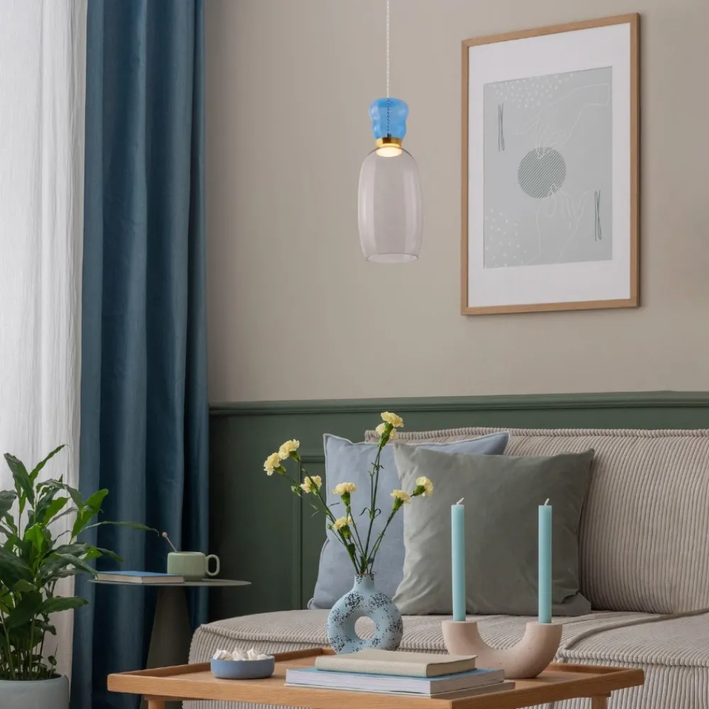 Lampade A Sospensione-Selezionato da Mazzolaluce Lampada sospensione vetro azzurro per tavolino soggiorno