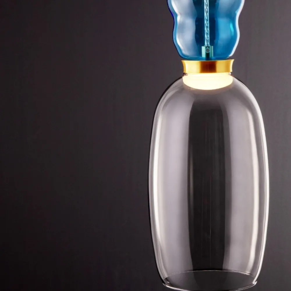 Lampade A Sospensione-Selezionato da Mazzolaluce Lampada sospensione vetro azzurro per tavolino soggiorno