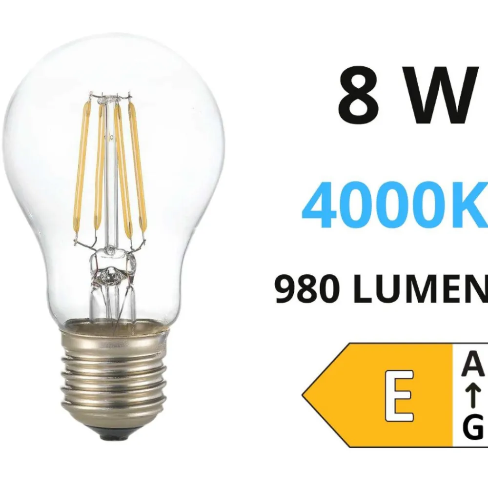 Lampadine Led-Ideal Lux Lampadina e27 led 8w 4000k 980lm filamento goccia trasparente