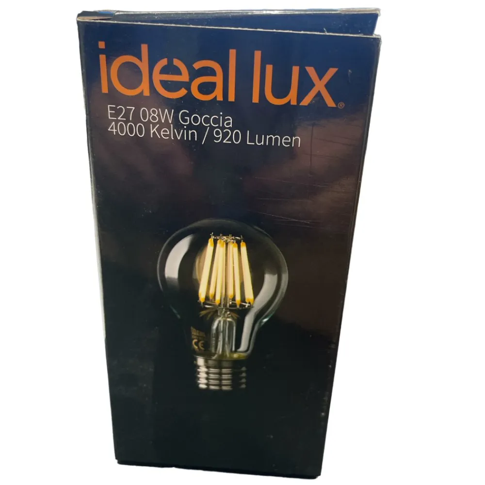 Lampadine Led-Ideal Lux Lampadina e27 led 8w 4000k 980lm filamento goccia trasparente