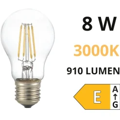 Lampadine Led-Ideal Lux Lampadina e27 led 8w 3000k 910lm filamento goccia trasparente
