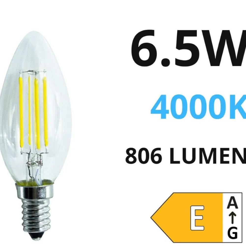 Lampadine Led-Life Electronics Lampadina e14 led 6,5w 4000k 806lm life candela vetro trasparente