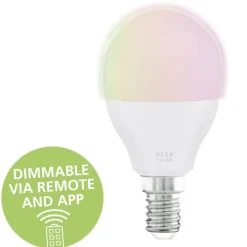Lampadine Led-Eglo Lampadina e14 led 5w rgb dimmerabile sfera da 2700k a 6500k app bluetooth