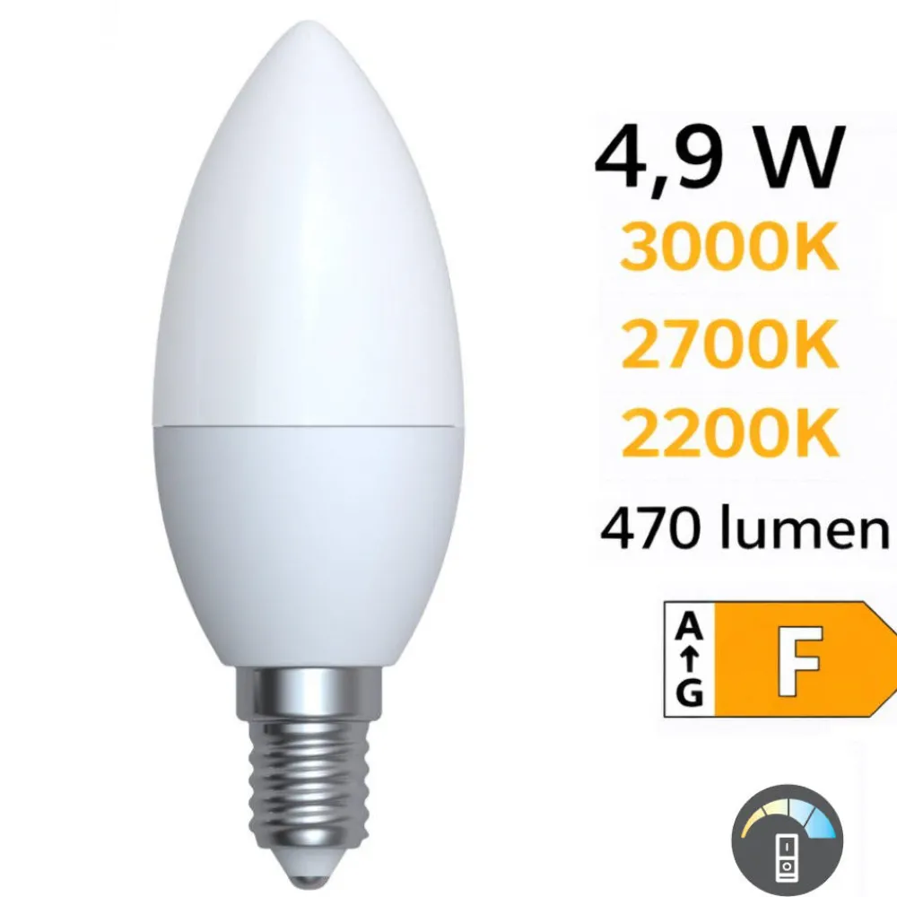 Lampadine Led-Selezionato da Mazzolaluce Lampadina led e14 4,9w 3000k 2700k 2200k 470 lumen dimmerabile