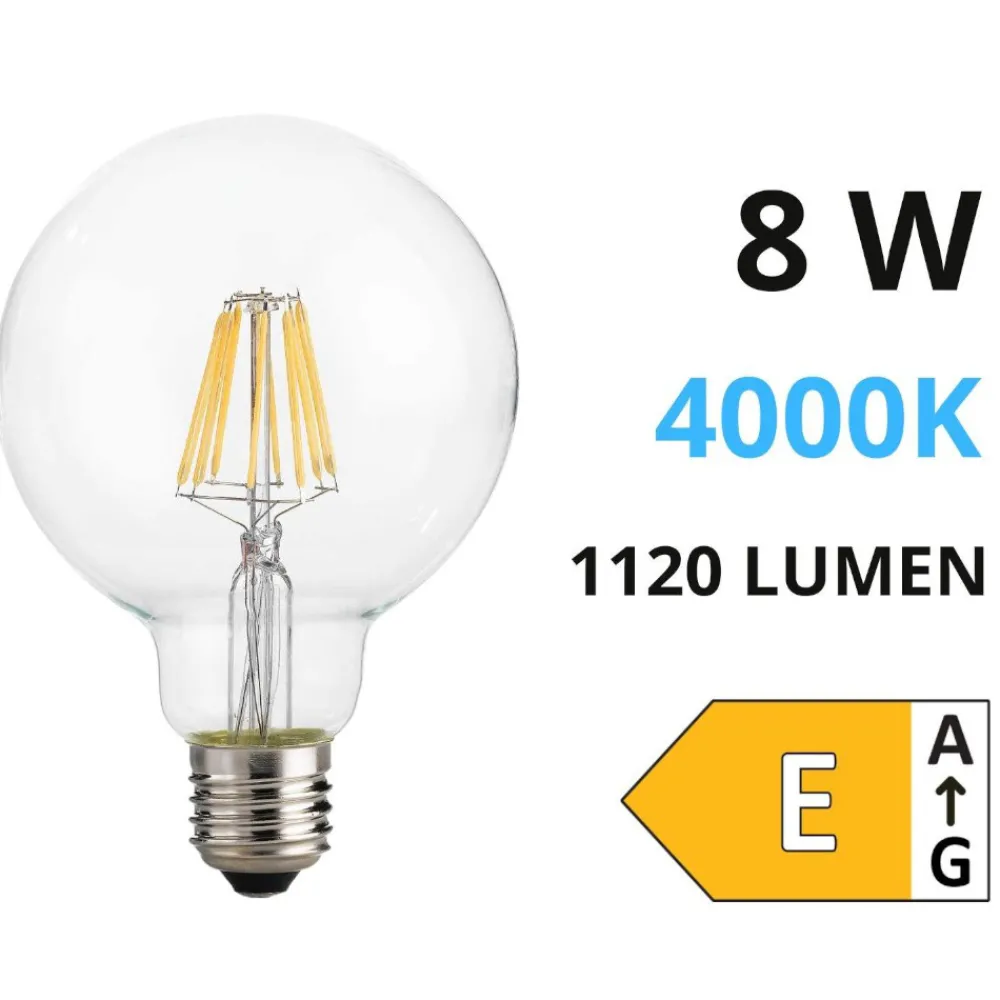 Lampadine Led-Ideal Lux Lampadina led e27 8w 4000k 1120lm globo trasparente