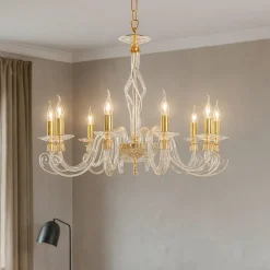 Lampadari Moderni-Ondaluce Lampadrio vetro classico 1306 per salotto 8 luci ottone
