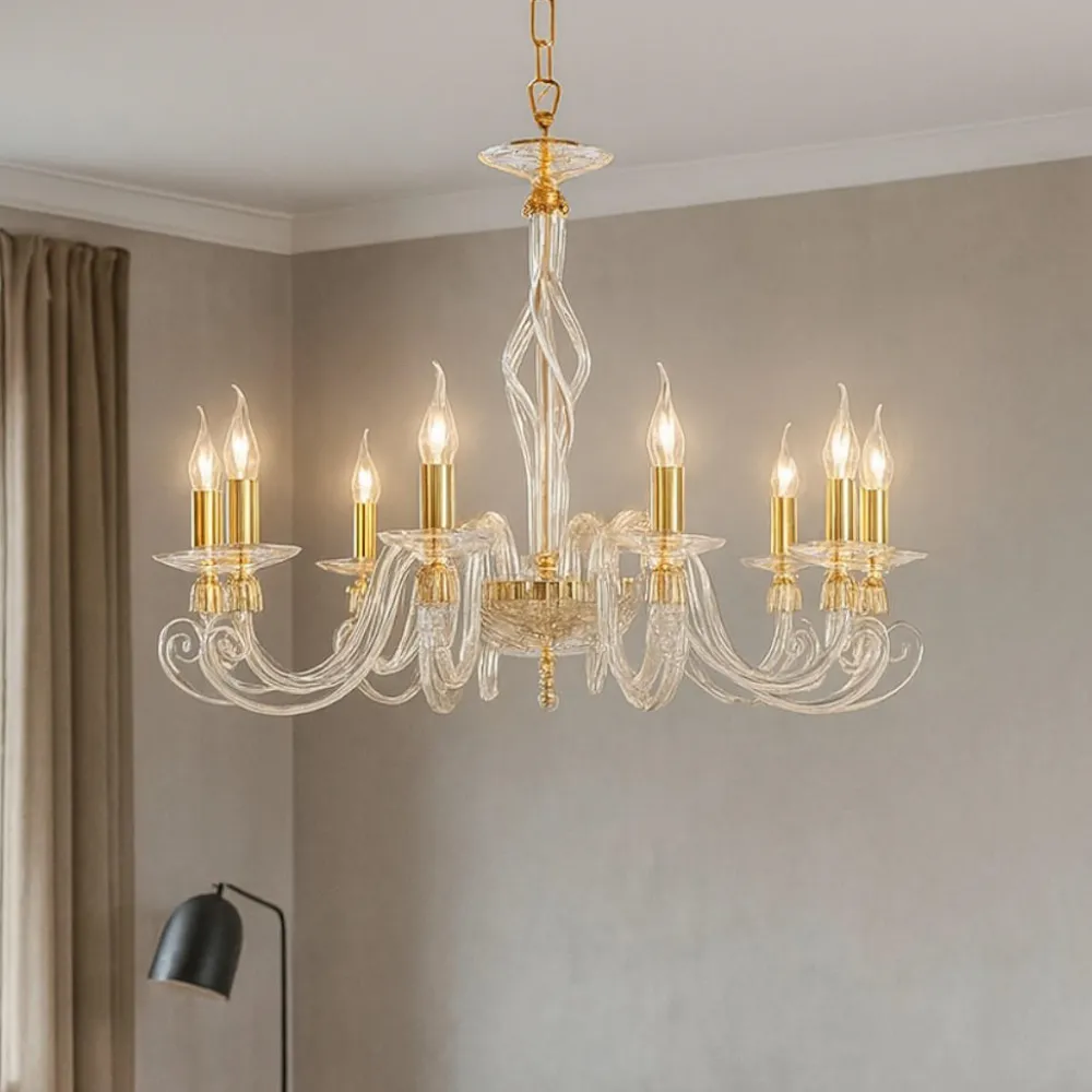 Lampadari Moderni-Ondaluce Lampadrio vetro classico 1306 per salotto 8 luci ottone