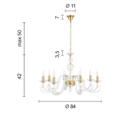Lampadari Moderni-Ondaluce Lampadrio vetro classico 1306 per salotto 8 luci ottone