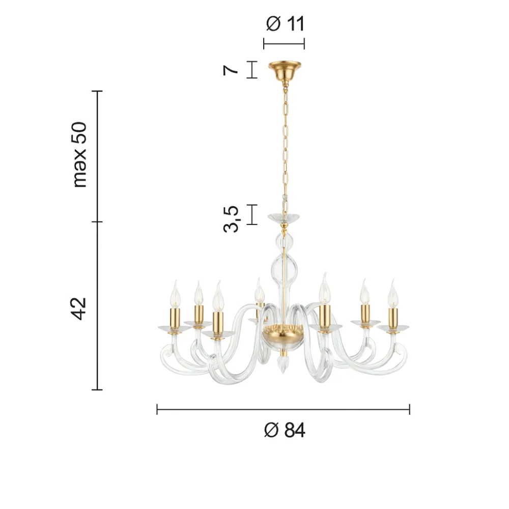 Lampadari Moderni-Ondaluce Lampadrio vetro classico 1306 per salotto 8 luci ottone