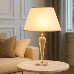 Lampade Da Tavolo-Ondaluce Lampda da tavolo per soggiorno vetro trasparente dettagli oro ravel