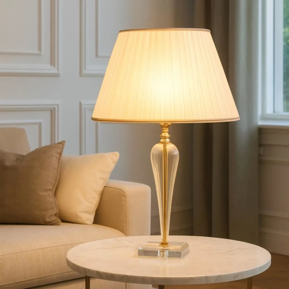 Lampade Da Tavolo-Ondaluce Lampda da tavolo per soggiorno vetro trasparente dettagli oro ravel