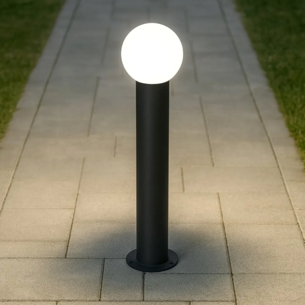 Lampioni Da Giardino-Selezionato da Mazzolaluce Lampioncino antracite moderno per esterno giardino sfera bianca