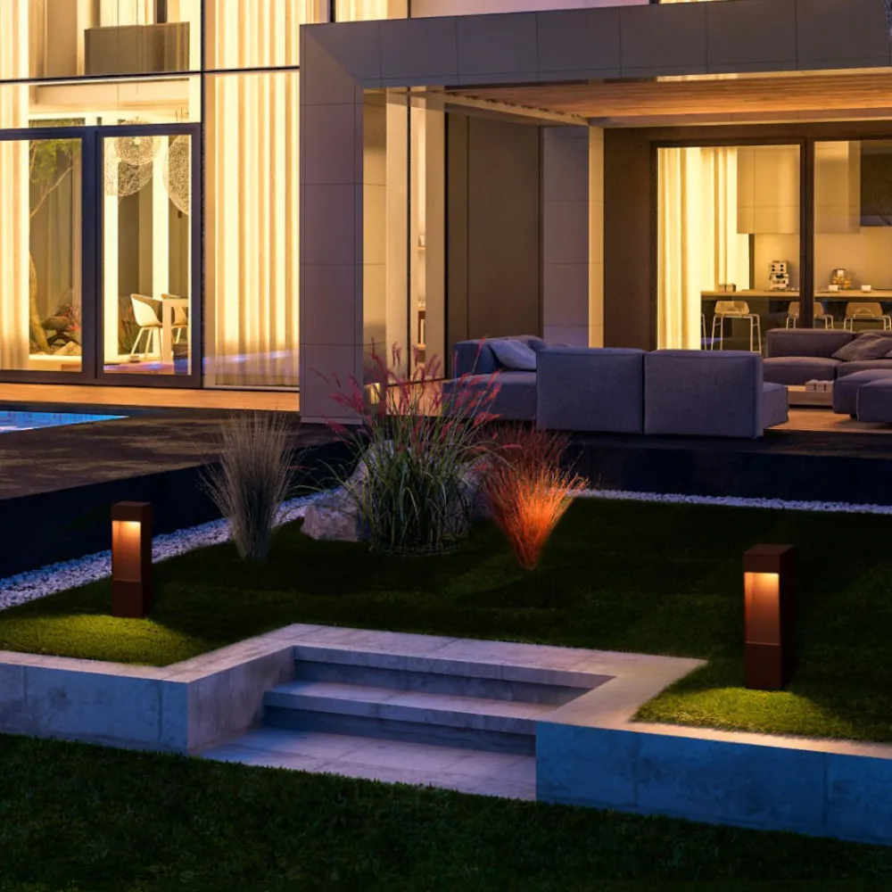Lampioni Da Giardino-Selezionato da Mazzolaluce Lampioncino corten moderno da giardino squadrato led 7w 3000k