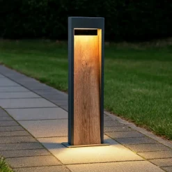 Lampioni Da Giardino-Selezionato da Mazzolaluce Lampioncino da giardino anti corrosione antracite effetto legno led 3000k