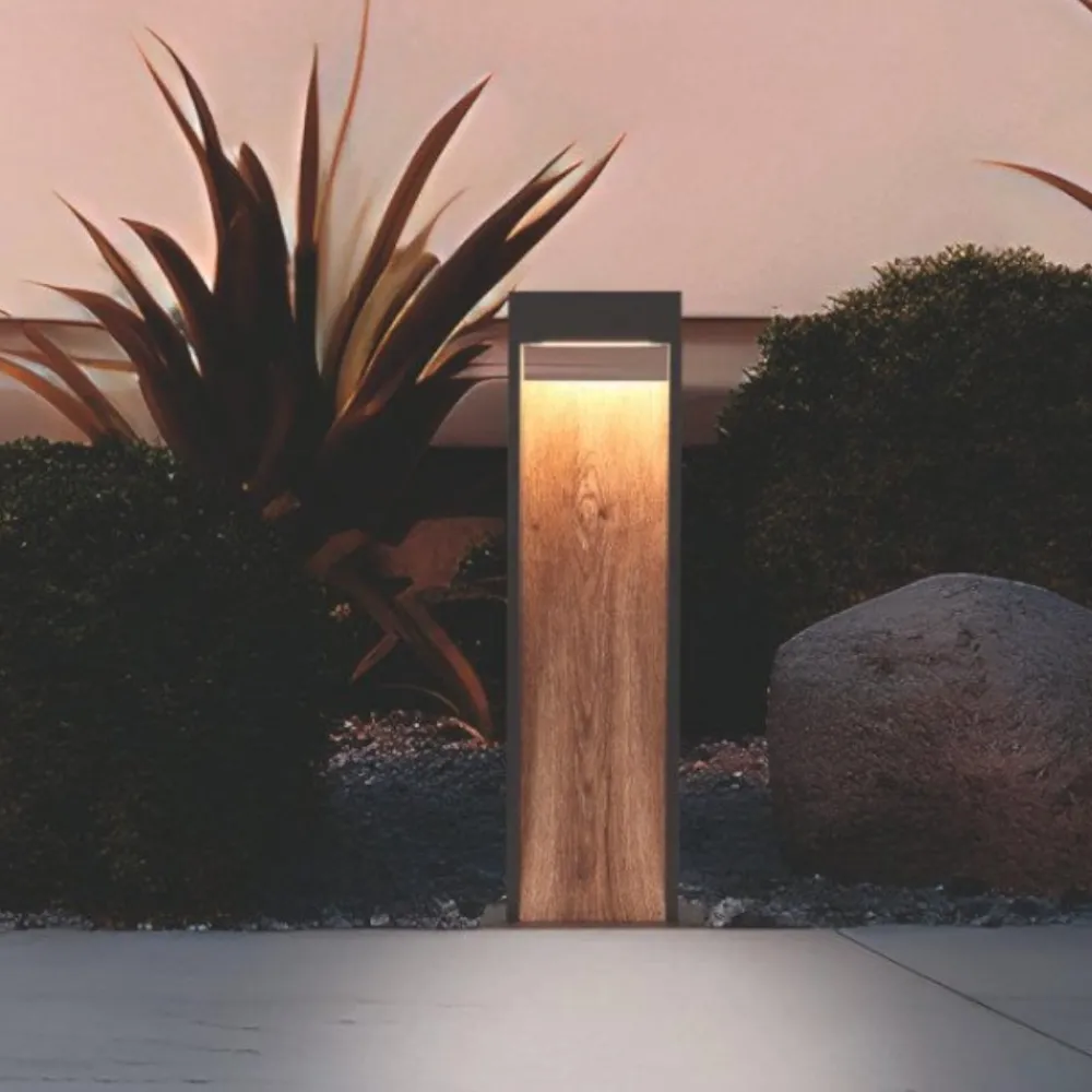 Lampioni Da Giardino-Selezionato da Mazzolaluce Lampioncino da giardino anti corrosione antracite effetto legno led 3000k