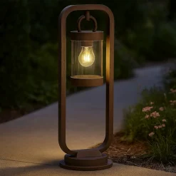 Lampioni Da Giardino-Selezionato da Mazzolaluce Lampioncino da giardino rustico marrone con sensore crepuscolare
