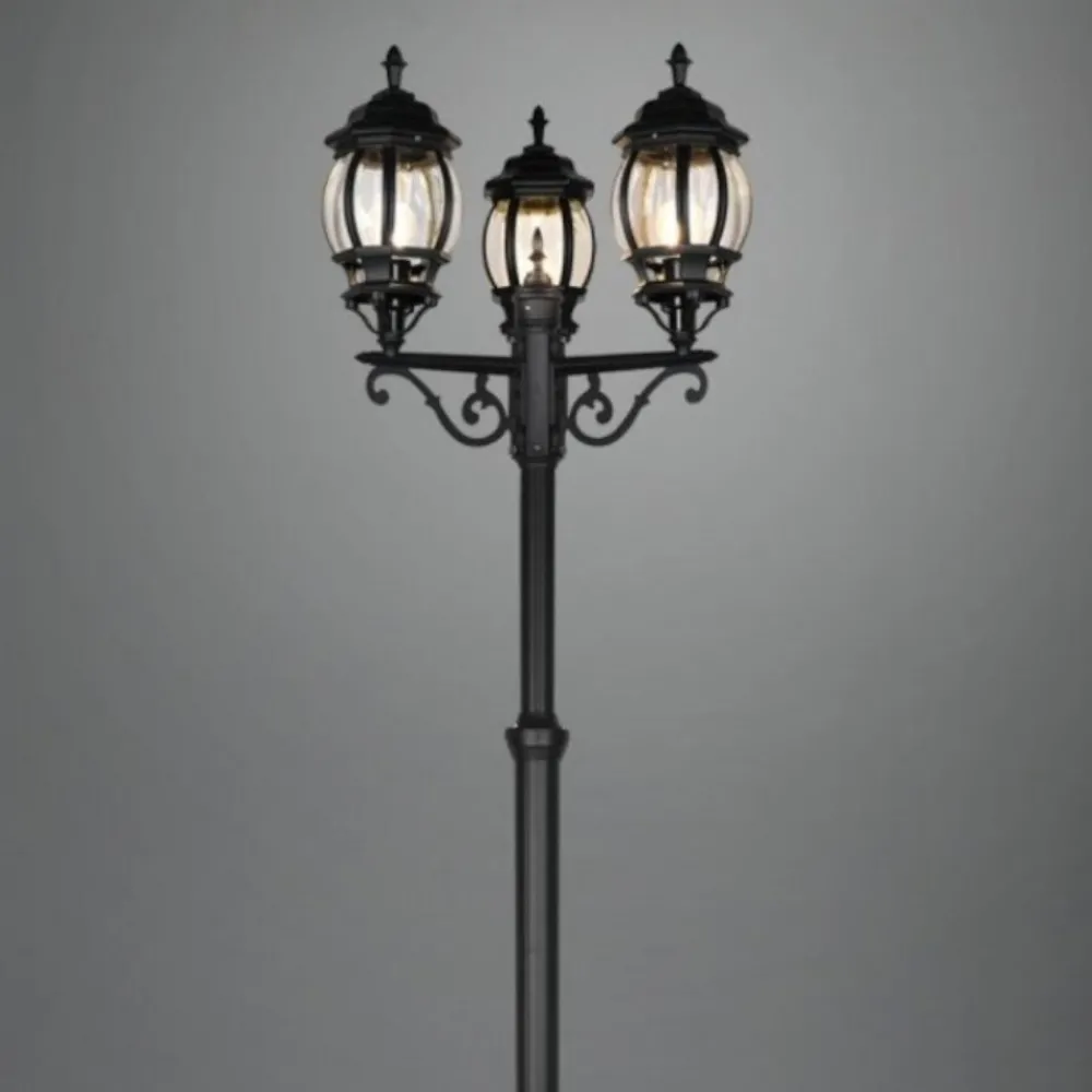 Lampioni Da Giardino-Selezionato da Mazzolaluce Lampione alto classico da giardino 3 luci lanterne nero