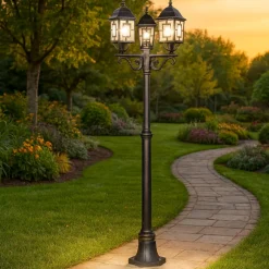 Lampioni Da Giardino-Selezionato da Mazzolaluce Lampione alto da giardino classico antico 3 luci lanterne ruggine