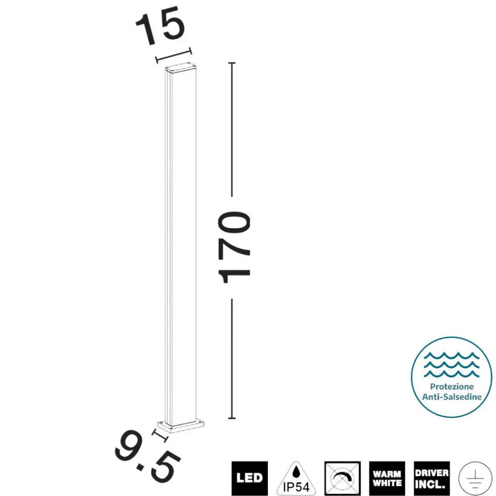 Lampioni Da Giardino-Selezionato da Mazzolaluce Lampione alto da giardino led 22w 3000k moderno nero