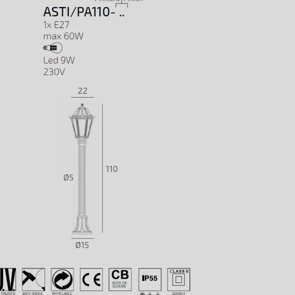 Lampioni Da Giardino-Top Light Lampione alto da giardino asti bianco ip55