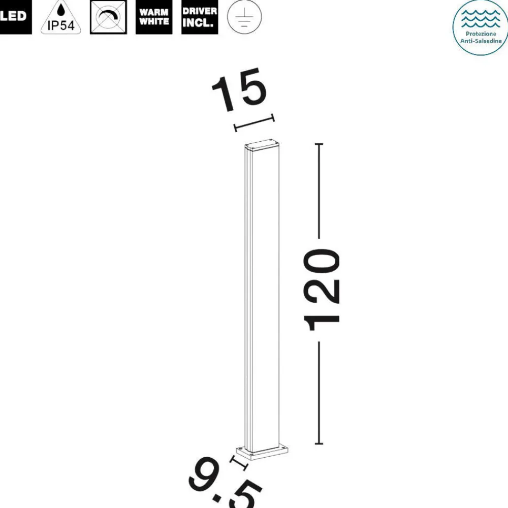 Lampioni Da Giardino-Selezionato da Mazzolaluce Lampione alto moderno rettangolare led 22w 3000k per esterno