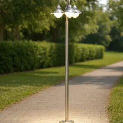 Lampioni Da Giardino-Eglo Lampione alto per esterno giardino acciaio inox 3 luci sydney