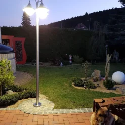 Lampioni Da Giardino-Eglo Lampione alto per esterno giardino acciaio inox 3 luci sydney