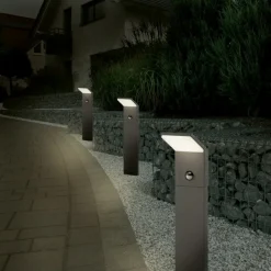 Lampioni Da Giardino-Selezionato da Mazzolaluce Lampione antracite da giardino led 8w 3000k con sensore movimento moderno
