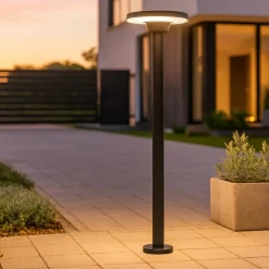 Lampioni Da Giardino-Selezionato da Mazzolaluce Lampione antracite moderno led 12w 3000k con testa circolare