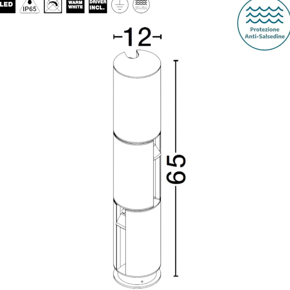 Lampioni Da Giardino-Selezionato da Mazzolaluce Lampione basso tubolare moderno led 8w 3000k da giardino ip65
