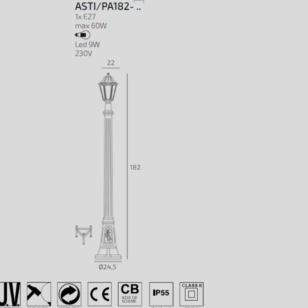 Lampioni Da Giardino-Top Light Lampione da giardino 182cm design lanterna nera asti