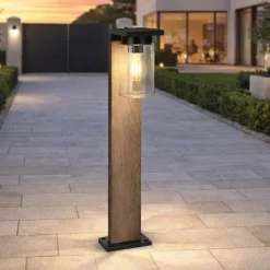 Lampioni Da Giardino-Selezionato da Mazzolaluce Lampione da giardino effetto legno con sensore crepuscolare interruttore