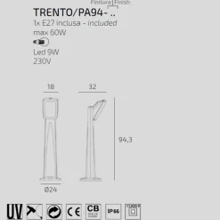 Lampioni Da Giardino-Top Light Lampione da giardino grigio anti ruggine 94cm trento
