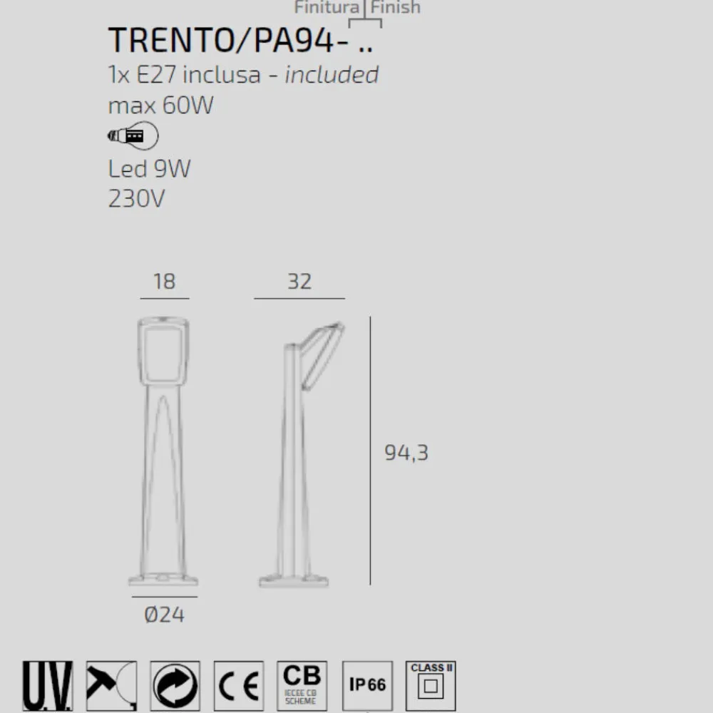 Lampioni Da Giardino-Top Light Lampione da giardino grigio anti ruggine 94cm trento