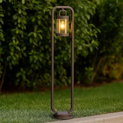 Lampioni Da Giardino-Selezionato da Mazzolaluce Lampione da giardino marrone corten lanterna con sensore crepuscolare