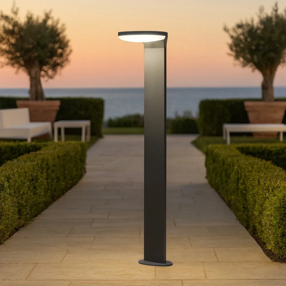 Lampioni Da Giardino-Selezionato da Mazzolaluce Lampione grigio da giardino led 3000k moderno a testa tonda