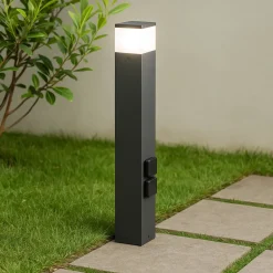 Lampioni Da Giardino-Selezionato da Mazzolaluce Lampione moderno da giardino squadrato grafite led 4000k con due prese