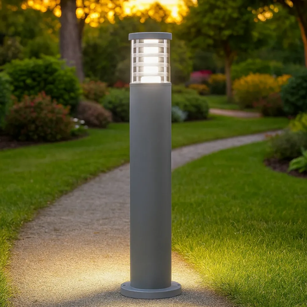 Lampioni Da Giardino-Ideal Lux Lampione tronco pt1 h80 grigio paletto grigio da esterni ip65 per giardino